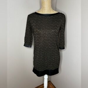 Intimissimi Chic Black Gold Chevron Mini Dress/Tunic Shirt Boat Neck Sz Medium